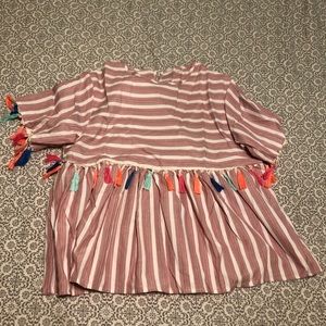 Romwe pink striped boxy shirt with tassels